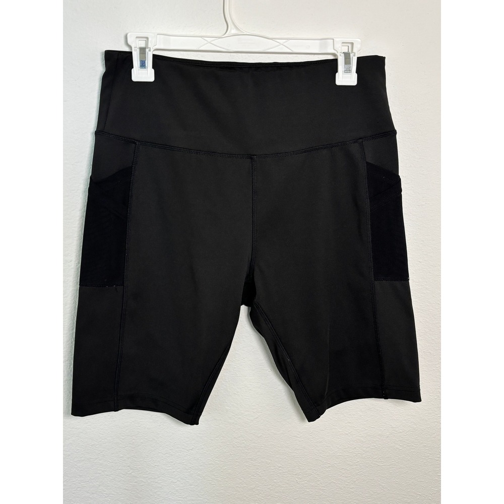 Ebb & Flow Black Biker Shorts High Waisted Side Pockets Mesh Detail XL